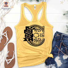 Load image into Gallery viewer, Chs Logo Fancy Ribbon Black Tank Top