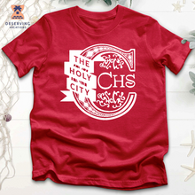 Load image into Gallery viewer, Chs Logo Fancy C W Ribbon White Tri-Blend T-Shirt