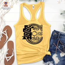 Load image into Gallery viewer, Chs Logo Fancy Ribbon Black Tank Top
