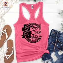 Load image into Gallery viewer, Chs Logo Fancy Ribbon Black Tank Top
