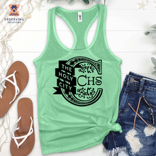 Load image into Gallery viewer, Chs Logo Fancy Ribbon Black Tank Top
