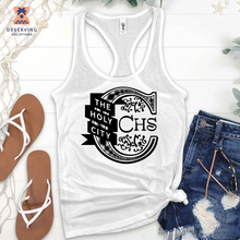 Load image into Gallery viewer, Chs Logo Fancy Ribbon Black Tank Top
